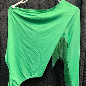 Green Asymmetrical Fringe Top